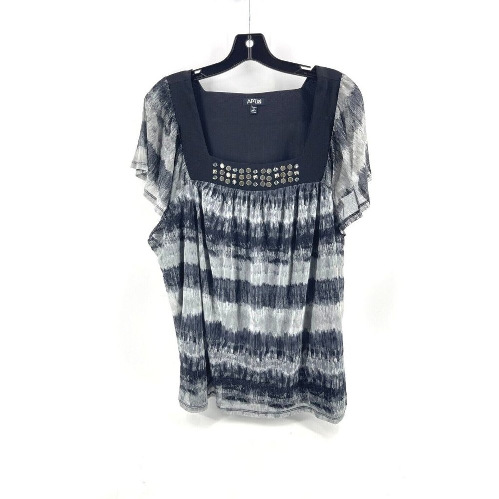 Apt 9 Women's Plus Black Gray Striped Knit Top Shirt Blouse 3X Embellished Beads